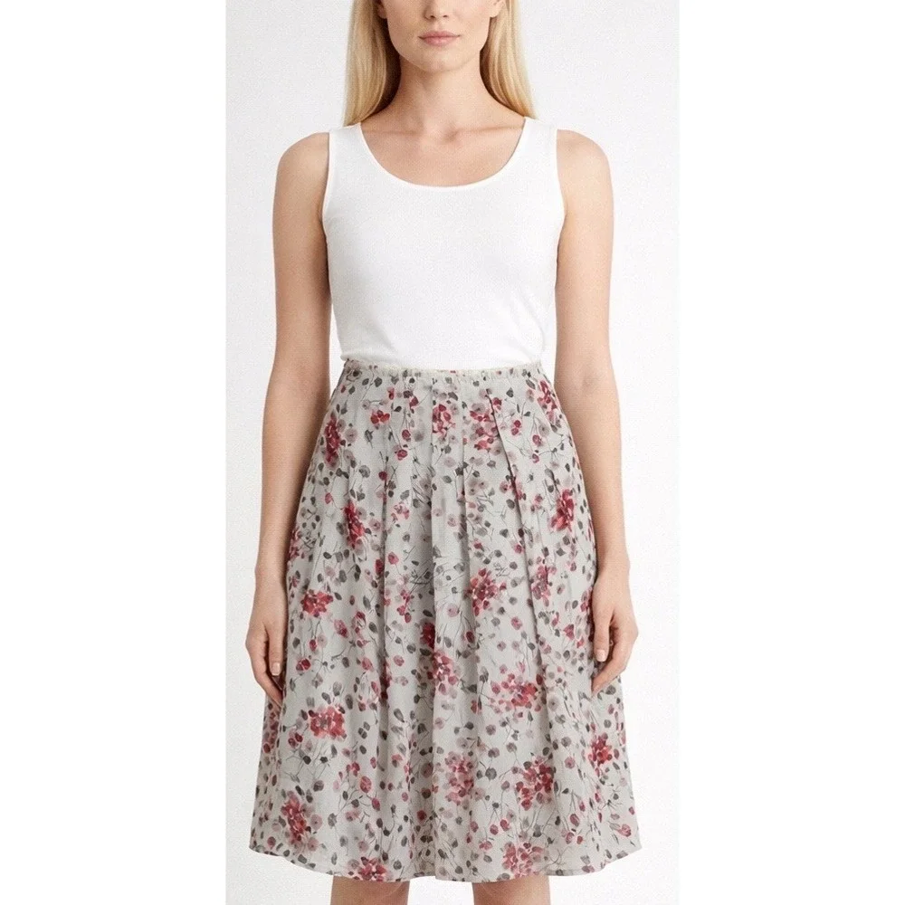 St. John Sport Floral Pleated A-Line Skirt Twee Classic Luxury Sunday Best SZ 6